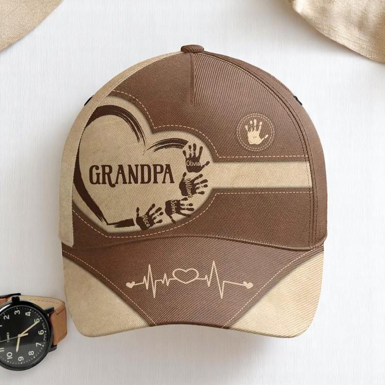 Grandpa Dad Kids Handprints - Personalised Classic Cap, Father's Day ...