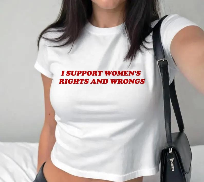 I Support Women's Rights And Wrongs Baby Tee, Y2K Retro Baby Tee, Funny Feminist T Shirt, Women Shirt, Feminism Baby Tee Shirt, image 4