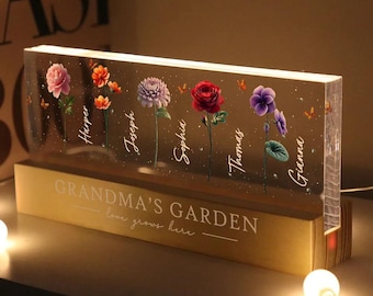 Personalised Grandma's Garden Gift For Grandma, Mother's Day Gift For Grandma, Nana, Birth Month Flower Night Light, Grandma Night Light