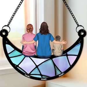 Personalized Mother & Daughter Suncatcher, Mother&#39;s Day Gift, Custom Family Name Suncatcher, Window Hanging Home Decor, Suncatcher Ornaments
