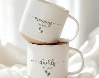 Personalised Printed Mum Dad Pottery Mug, New Parents Mug, Pregnancy Announcement Mug Gift for New Dad, First Time Mum Gift,Baby Shower Gift