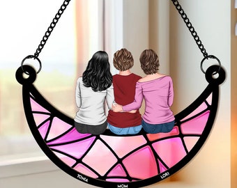 Gepersonaliseerde moeder en dochter Suncatcher, Moederdagcadeau, aangepaste familienaam Suncatcher, raam hangend woondecoratie, Suncatcher-ornament