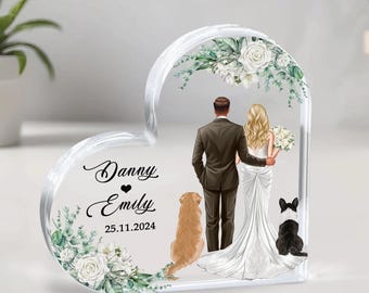 Personalised Wedding Gift For Couple, Bride and Groom Custom Plaque, Wedding Present For Couple With Dogs, Cats, Wedding Keepsake For Couple
