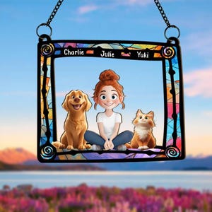 Personalized Dogs and Dog Mom Suncatcher, Custom Dog Memorial Suncatcher, Loss of Dog Gift, Mothers Day Gift, Window Hanging Home Decor