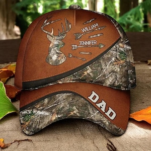 Hunting Dad Grandpa Cap - Personalised Classic Cap, Father&#39;s Day Gift For Dad, Cap For Grandpa, Hat For Husband, Dad And Kid Name Cap