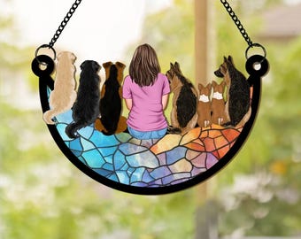 Atrapasueños personalizado para mamás perrunas y sus perros, regalo para el Día de la Madre, atrapasueños con nombres de mascotas personalizados, decoración para ventanas, adorno atrapasueños