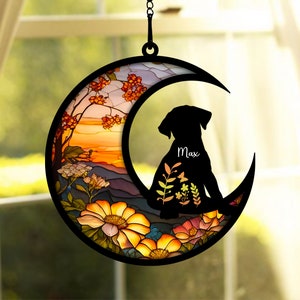 Personalised Loss Of Dog Sympathy Gift, Custom Dog Memorial Suncatcher, Flower Dog Memorial Gift, Loss of Dog Gift, Dog Remembrance Gift