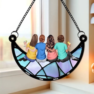 Friends Are Like Stars, Bestie Personalized Window Hanging Suncatcher| Girls Sitting On The Moon Suncatcher| Friend keepsake Friendship Gift