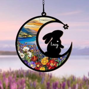 Personalised Rabbit Memorial Suncatcher, Custom Bunny Memorial Gift, Rabbit Windows Hanging, Pet Memorial Suncatcher, Bunny Remembrance Gift