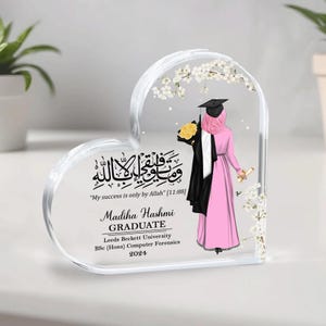 Muslim Female Graduation Gift, Personalised Graduation Gift for Her, Islamic Gift for Her, Class of 2024 Floral Clear Acrylic Custom Plaque