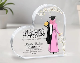 Muslim Female Graduation Gift, Personalised Graduation Gift for Her, Islamic Gift for Her, Class of 2024 Floral Clear Acrylic Custom Plaque