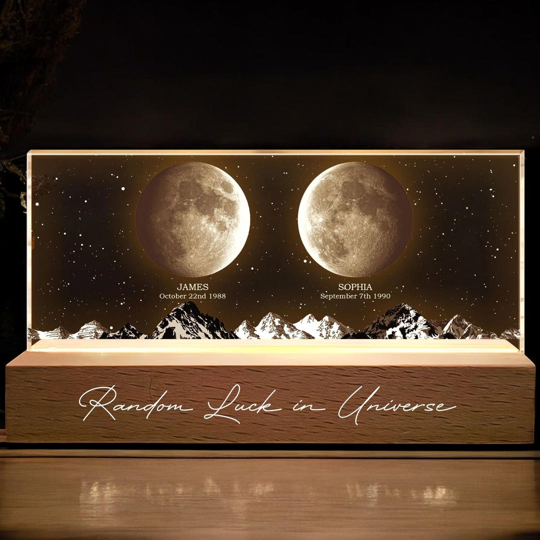 Custom Moon Phase Crystal Lamp, Personalized LED Night Light, Random ...