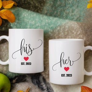 His And Her Mugs Set, Wedding Gift for Couples, Couples Mug Set, His And Hers Mugs, Matching mugs, Minimalist, Rush