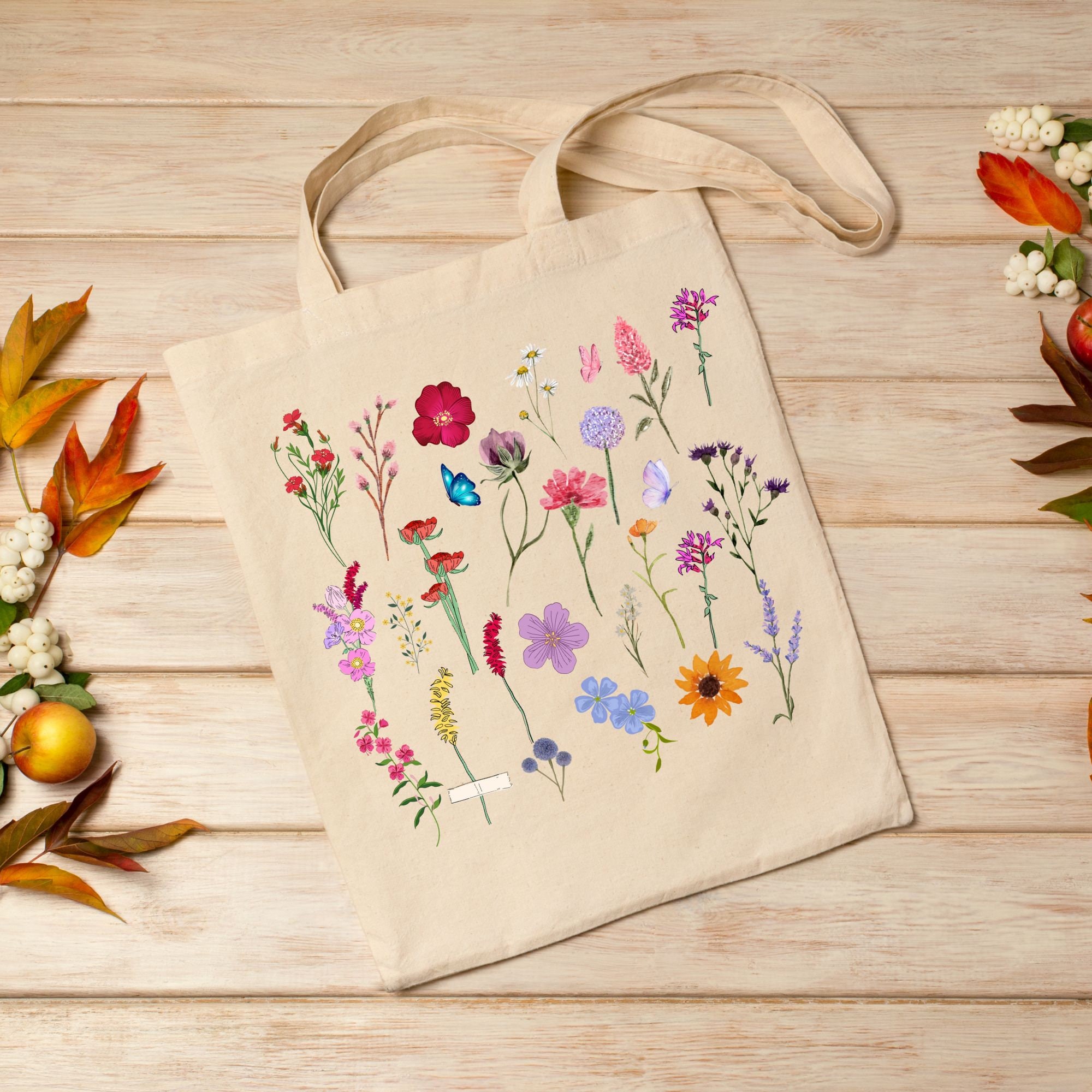 CAVANILLI & CO. Wildflowers Tote Bag In Tela Di Cotone - Borsa Shopper Multicolore Con Tasca Interna, 33x43 Cm, Ideale Per La Spesa E L'Universita