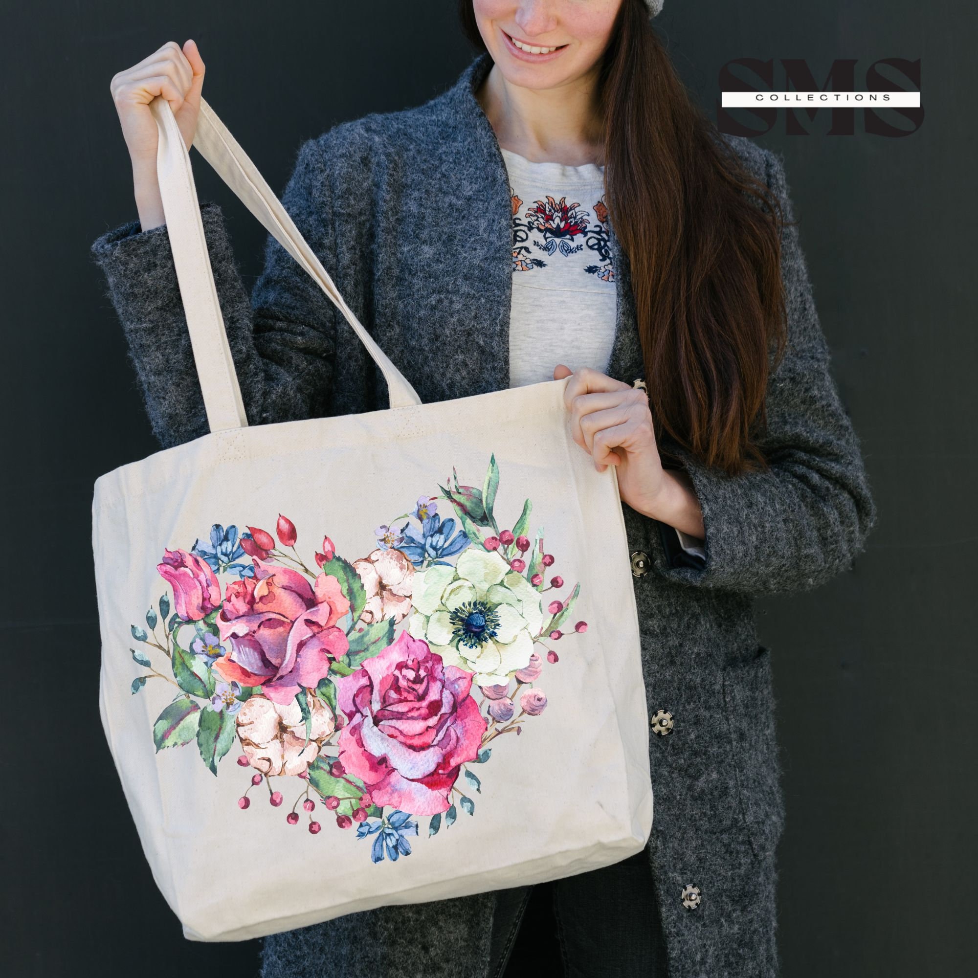 Floral Heart Tote Bag. Wildflower Tote Bag Bachelorette Totes Birthday Gift Bag Flower Tote Bag Shoulder Bags Etsy