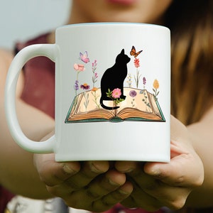 Black Cat Mug, Pet Coffee Mugs, Floral Cat Mug, Cute Cat Mug, Cat Coffee Mug, Cat Lover Mug, Black Cat Gifts, Office Mugs, Cat Gifts