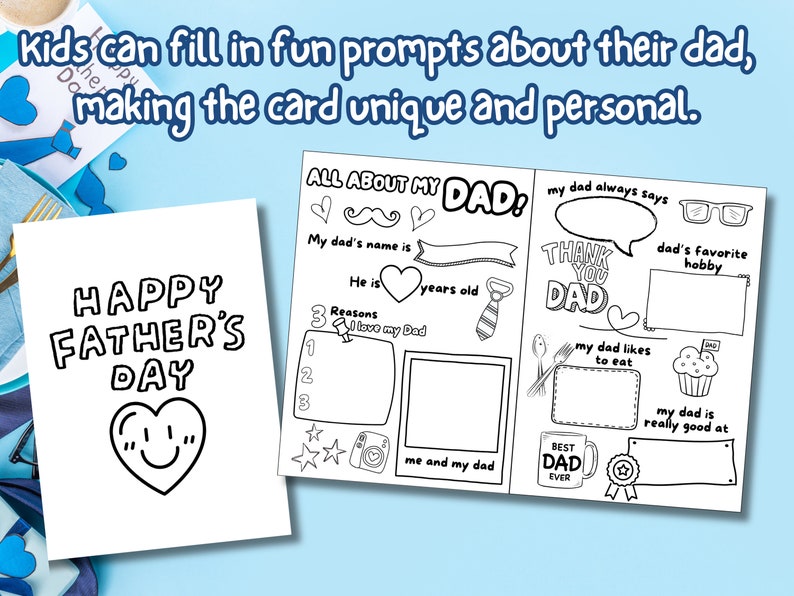 Printable Father's Day Coloring Card for Kids, Fun Facts About Dad DIY ...