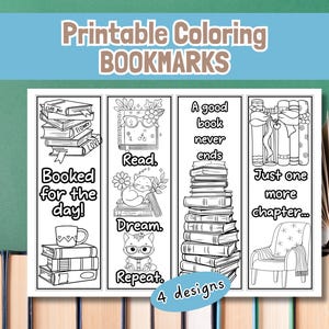 Printable Coloring Bookmarks for Kids and Adults, Fun Color Your Own Bookmarks, DIY Reading Accessories, Summer School Holiday Activity,