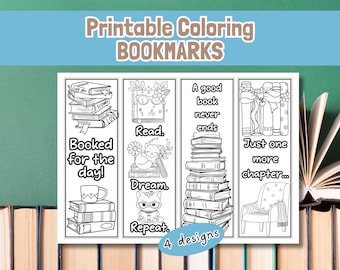 Printable Coloring Bookmarks for Kids and Adults, Fun Color Your Own Bookmarks, DIY Reading Accessories, Summer School Holiday Activity,