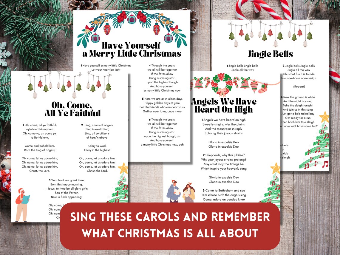 Christmas Carols Printable Popular Christmas Songs Lyrics Etsy Canada