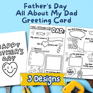 Tout sur la carte de fête des pères de mon père, imprimable, à remplir dans les espaces vides par les enfants, carte drôle et douce pour papa, message personnalisé et cadeau