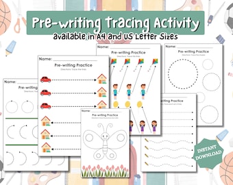 Pre-writing Tracing Activity for Kids Handwriting Practice to Trace Lines, Printable Reusable Worksheet Homeschool Teacher Resources