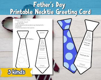 Father's Day Printable Necktie Greeting Card DIY From Kids, Personalized Keepsake for Dads Grandpas Uncles, Printable Coloring Craft Gift