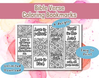 Bible Verse  Bookmark Printable, Coloring Christian Scripture Bookmarks, Faith Based Leisure Activity, Religious Gift Idea for Kids & Adults