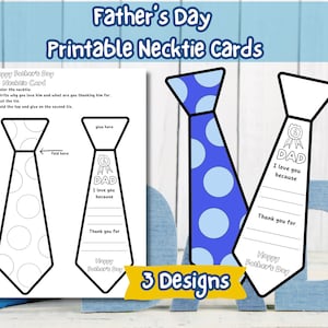 Cartes imprimables pour cravates pour la fête des pères, cadeau personnalisé pour les papas, activité créative amusante de création de cravates pour enfants faciles à imprimer, couper et colorier