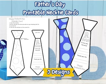 Printable Father's Day Necktie Cards, Personalized Gift for Dads, Fun Tie Craft Activity for Kids, Easy to Print, Make, Cut and Color