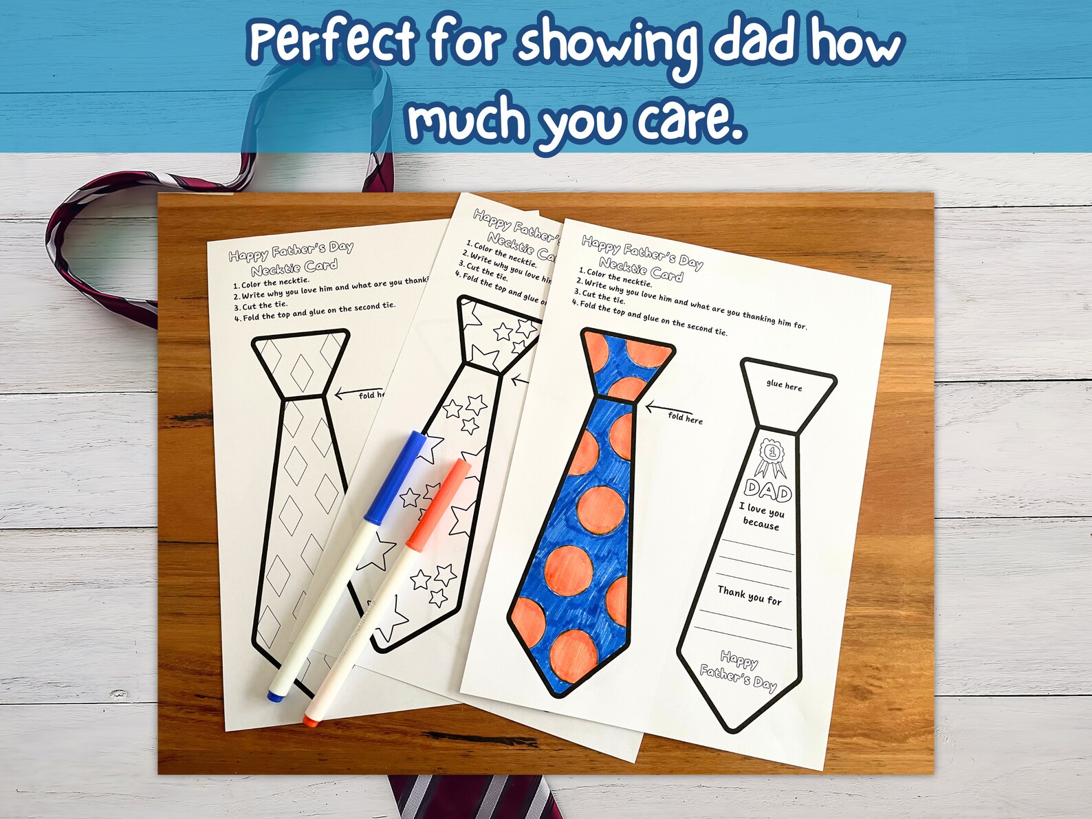 Father's Day Printable Necktie Greeting Card DIY From Kids, Personalized Keepsake for Dads ...