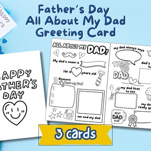 Afdrukbare Vaderdag-kleurkaart voor kinderen, leuke weetjes over het doe-het-zelfcadeau papa, activiteitenpagina Alles over mijn vader, gepersonaliseerde wenskaart