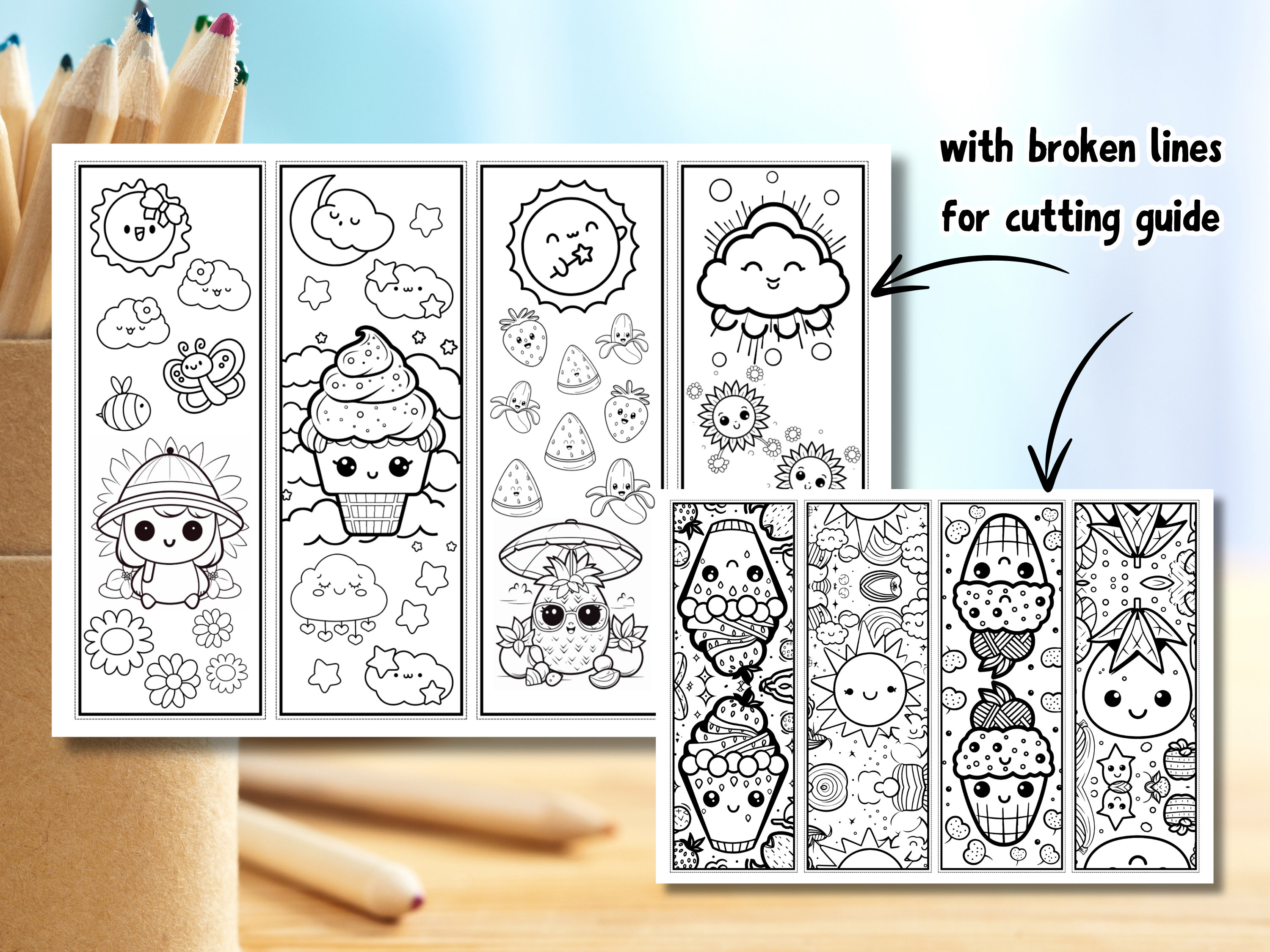Printable Coloring Bookmarks, Kawaii Summer Theme, Fun and Creative DIY ...