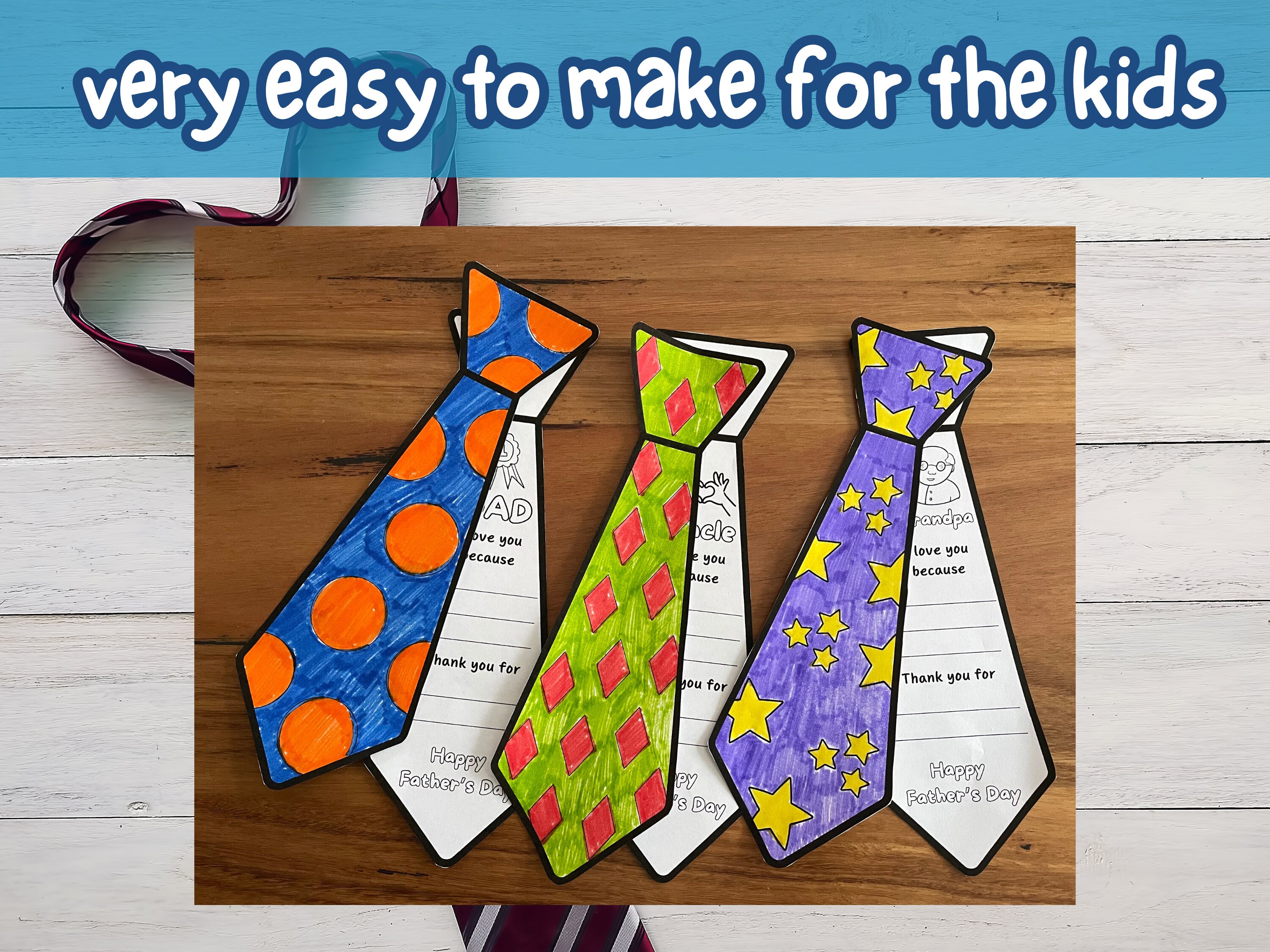 Father's Day Printable Necktie Greeting Card DIY From Kids, Personalized Keepsake for Dads ...