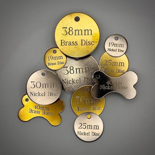 Personalised Dog ID Tag, Disc Shape, Brass and Silver Colours, Cat Tag, Pet Tags Custom Metal Tag With Pet Name and Number Bronze and Nickel