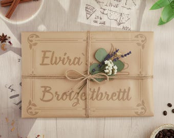 Breakfast board, snack board with name, wooden plate, customizable cutting board, gift idea