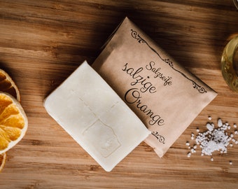 Salt soap orange | vegan, sea salt content, mild cleaning, 100% handmade in the Bavarian Forest