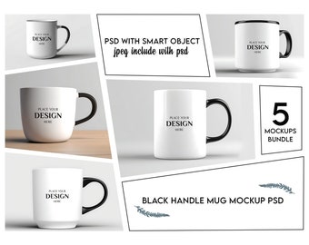 Black Handle Mug Mockup, Black Coffee Cup Mockup, Black Cup Mock up , Black Accent Mug, PSD+JPEG Digital Download