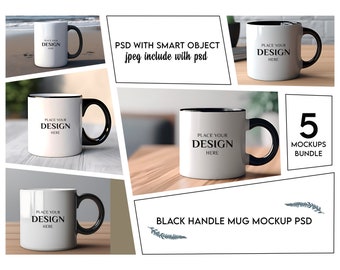 Black Handle Mug Mockup, Black Coffee Cup Mockup, Black Cup Mock up , Black Accent Mug, PSD+JPEG Digital Download
