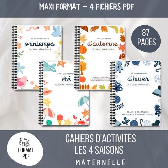 CAHIER ACTIVITES 4 saisons / Livret Montessori / Graphisme / Activités maternelle / Fichier PDF à télécharger / Quietbook / Busybook