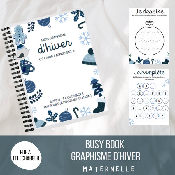 BUSY BOOK GRAPHISME - Hiver / Niveau maternelle / Quiet Book / Cahier d'activités / activités à télécharger / activités à plastifier / Noël