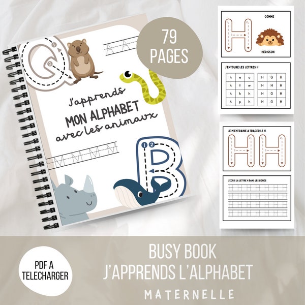 BUSY BOOK ECRITURE - Abécédaire animaux / cahier d'activités / Cahier d'écriture / Cahier de vacances / à télécharger / Activités Montessori