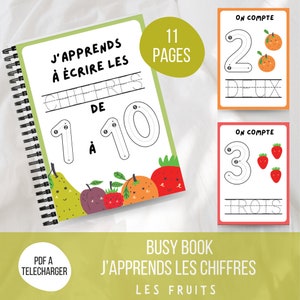 ESCRITURA DE LIBRO OCUPADO - Números de frutas del 1 al 10 / Libro de actividades / Hoja Montessori / Cuaderno de vacaciones / Libro Tranquilo