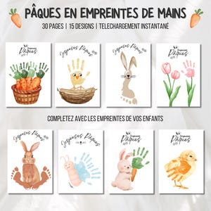 OSTERN - Hand- und Fußabdruck-Aktivitätsblätter für Kinder - Ostergrußkarten zum Dekorieren - Kunst für Kinder - PDF zum Drucken