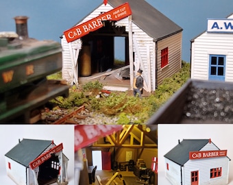 A Close Shave - C&B Barber Shop (Railway Series) / Small Wooden Building - T, Z, N, TT, TT3, HO, OO, 1:72, S, 28mm, O - Unpainted