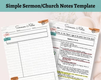 Printable Sermon Notes Template: Church Notebook (Digital Download)