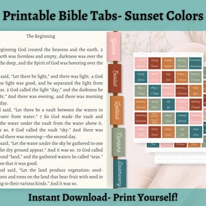 Printable Bible Tabs, Sunset Bible Tabs, Bible Study tools, Bible journaling, Instant Download, Books of the Bible Tabs, DIY Bible Tabs