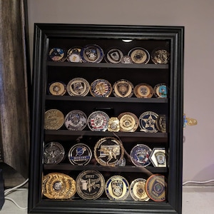 Elegant Wooden Flag and Coin Display Case – Military Memorial Shadow Box - Handmade Coin Case - Modern Coin Case - Gift For Father