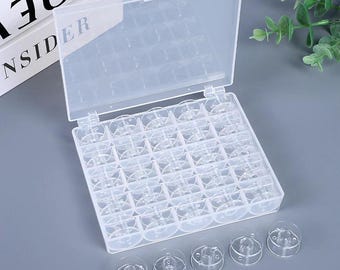 25PCS Clear Plastic Sewing Machine Bobbins with Storage Box, Household Sewing Supplies