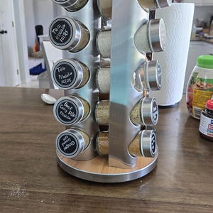 Rotating Spice Rack Organizer: 20 Glass Jars, Stainless Steel